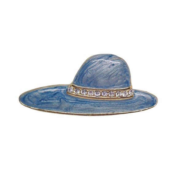 unbranded Jewelry - Gold Plated Light Blue Enamel Hat Brooch Pin with Rhinestones‎
